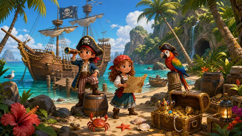 A detailed pirate treasure cove from Find What's Missing